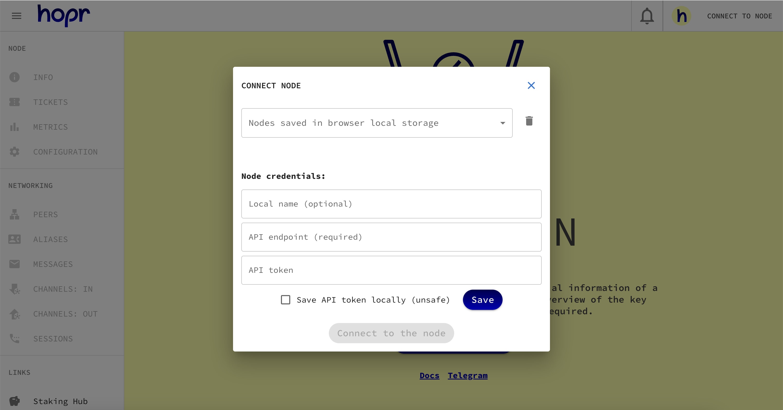 Node Admin Initial Screen