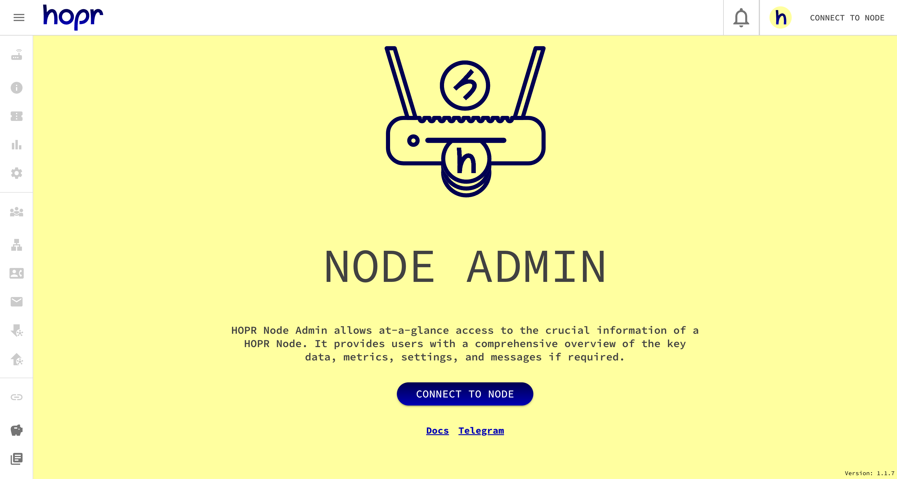Node Admin Initial Screen